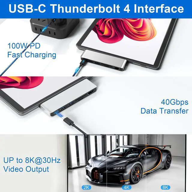 Alt view image 3 of 5 - Surface Pro 9/10/11/X USB Hub Docking Station, Surface pro 9 Accessories with 4K HDMI, USB-C Thunerbolt 4 (Display+Data+100W Charging), 2 USB 3.0, SD/TF, USB C Hub for Surface Pro 9/Pro10/Pro11/ProX