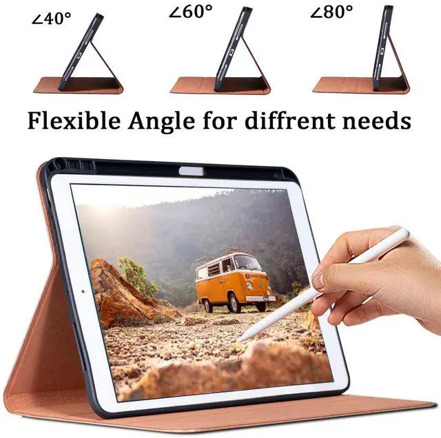 Alt view image 3 of 5 - CPNVWA Genuine Leather Case for iPad Pro 13 2024 Inch M4 2024 with Stylus Holder,Protective Shockproof Premium Leather Smart Folio Cover Adjustable Stand Auto Sleep/Wake Anti-Slip, Brown