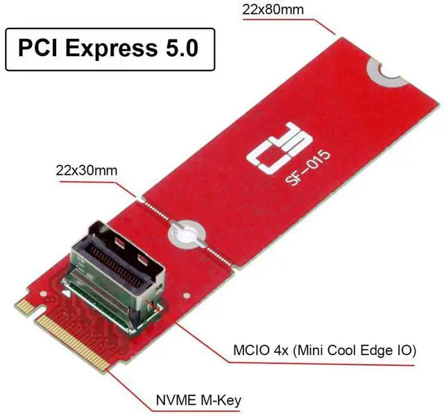 Alt view image 2 of 5 - Chenyang M.2 NVME NGFF M-Key to PCI-E 5.0 MCIO 4X 38Pin SFF-TA-1016 Convertor Adapter for 2230 2280 PCIe NVME SSD