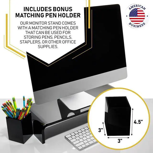 Alt view image 5 of 5 - Acrylic Monitor Stand with Matching Pen Holder, 12mm Thick Clear Acrylic Monitor Riser, Laptop Stand for Home, Office, and Work. Computer Desk Riser with Keyboard Storage for LCD LED TV Screen (Black)