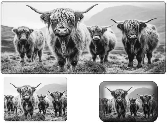 Main image of Gaming Mouse Pad Desk Mat,Small Mouse Pad & Wrist Rest Support Set, Ergonomic Memory Foam Wrist Rest Support & for Laptop Non-Slip Desk Mat (23.6x11.8in)-Highlands Cattle Cow