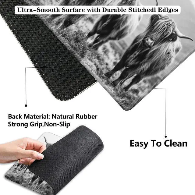 Alt view image 4 of 5 - Gaming Mouse Pad Desk Mat,Small Mouse Pad & Wrist Rest Support Set, Ergonomic Memory Foam Wrist Rest Support & for Laptop Non-Slip Desk Mat (23.6x11.8in)-Highlands Cattle Cow