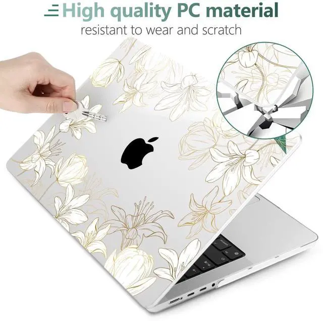 Alt view image 3 of 5 - DONGKE for M4 MacBook Pro 16 Inch Case 2024 2023 2021 A3403 A3186 M3 A2991 M2 A2780 M1 A2485 Pro/Max Chip, Plastic Hard Shell Case & Keyboard Cover for Mac Pro 16 with Touch ID, Gold Floral