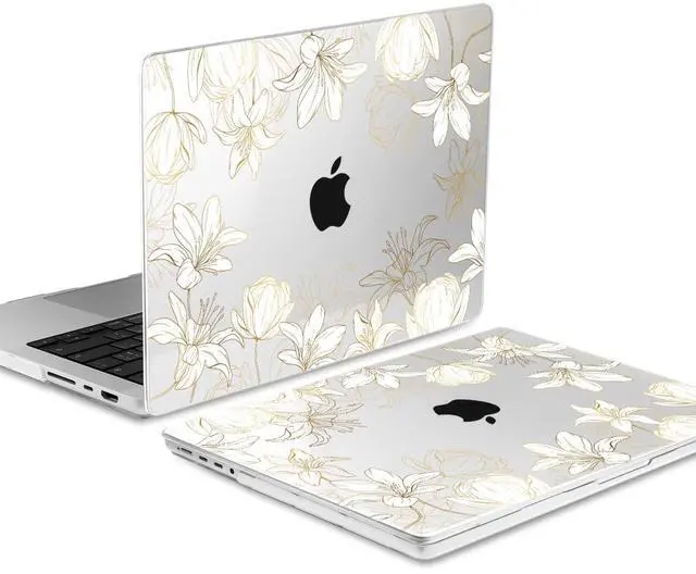 Alt view image 5 of 5 - DONGKE for M4 MacBook Pro 16 Inch Case 2024 2023 2021 A3403 A3186 M3 A2991 M2 A2780 M1 A2485 Pro/Max Chip, Plastic Hard Shell Case & Keyboard Cover for Mac Pro 16 with Touch ID, Gold Floral