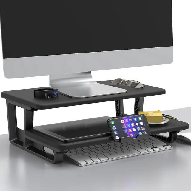 Main image of Doowiit Monitor Stand Riser 2 Tier, monitor stand for desk with Phone Holder and Cable Management -2 Tiers Monitor Riser, TV Riser Stand, (Black)