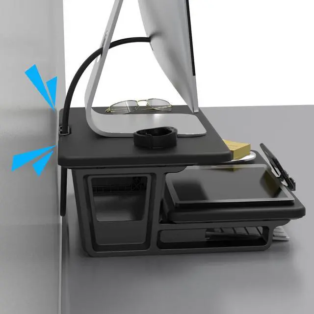 Alt view image 3 of 5 - Doowiit Monitor Stand Riser 2 Tier, monitor stand for desk with Phone Holder and Cable Management -2 Tiers Monitor Riser, TV Riser Stand, (Black)