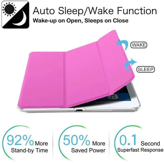Alt view image 3 of 5 - DuraSafe Cases for iPad 9.7 Inch 2014 Air 2nd Generation [ Air 2 ] A1566 A1567 MGLW2LL/A MGL12LL/A MH0W2LL/A MGKM2LL/A MH182LL/A MGKL2LL/A Ultra Slim Smart Auto Sleep/Wake PC Cover - Light Magenta