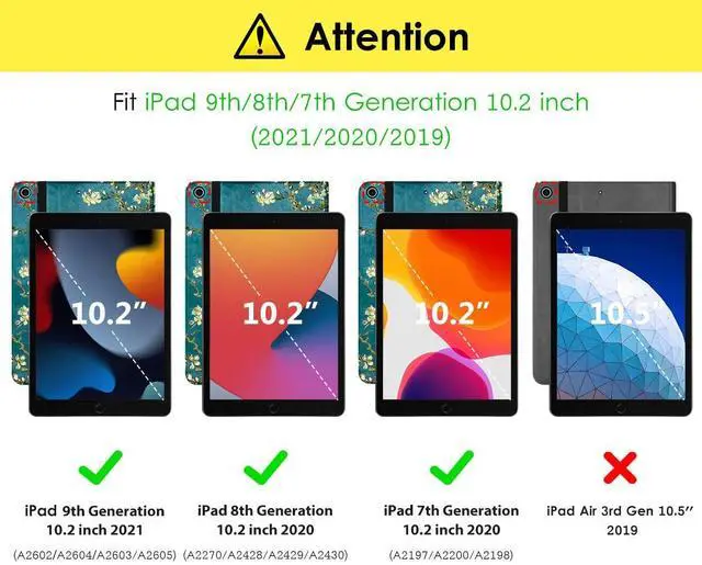 Alt view image 3 of 5 - DTTO for iPad 9th/8th/7th Generation 10.2 Inch Case 2021/2020/2019, Premium Leather Business Folio Stand Cover with 3 Pack HD Clear Tempered Glass Screen Protector, Blossom