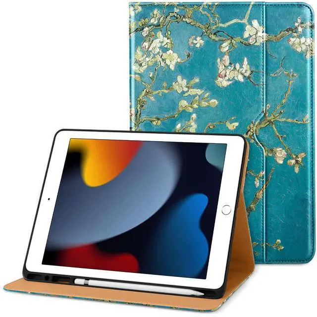 Alt view image 2 of 5 - DTTO for iPad 9th/8th/7th Generation 10.2 Inch Case 2021/2020/2019, Premium Leather Business Folio Stand Cover with 3 Pack HD Clear Tempered Glass Screen Protector, Blossom