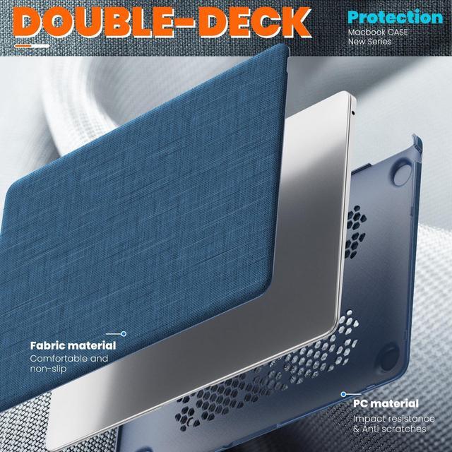 Alt view image 3 of 5 - DTangLsm Compatible for MacBook Pro 13 inch Case M2 2024 2023 2022-2016 M1 A2338 A2289 A2251 A2159 A1989 A1706 A1708 - Fabric Textured Hard Shell Case with Foldable Kickstand & Keyboard Cover, Blue