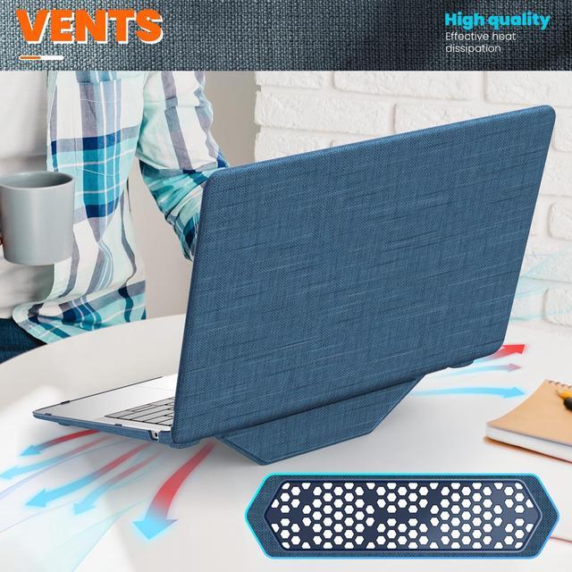 Alt view image 4 of 5 - DTangLsm Compatible for MacBook Pro 13 inch Case M2 2024 2023 2022-2016 M1 A2338 A2289 A2251 A2159 A1989 A1706 A1708 - Fabric Textured Hard Shell Case with Foldable Kickstand & Keyboard Cover, Blue