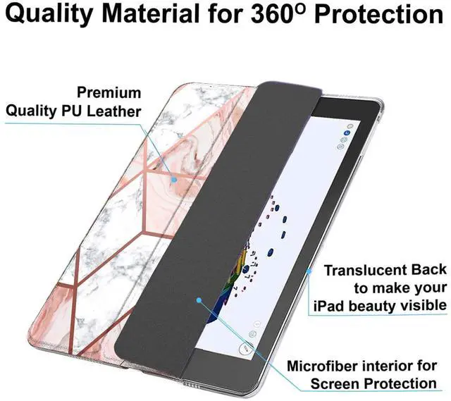 Alt view image 5 of 5 - DuraSafe Cases Compatible with iPad 10.5 Inch 2019 Air 3rd Gen [ Air 3 ] MV172LL/A MV162LL/A MV152LL/A MUUT2LL/A MUUR2LL/A MUUQ2LL/A Printed Slim PC Dual Angle Stand Clear Flip Back - Marble Pink