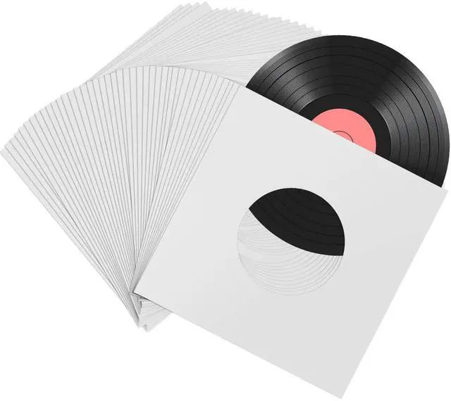 Main image of Eaasty 100 Pieces Paper Vinyl 45 RPM Record Sleeves 7 Inch Record Protection Paper Covers for Singles Square Sleeves Outer Album Covers Vinyl Jacket Covers with Holes for Storage(White)