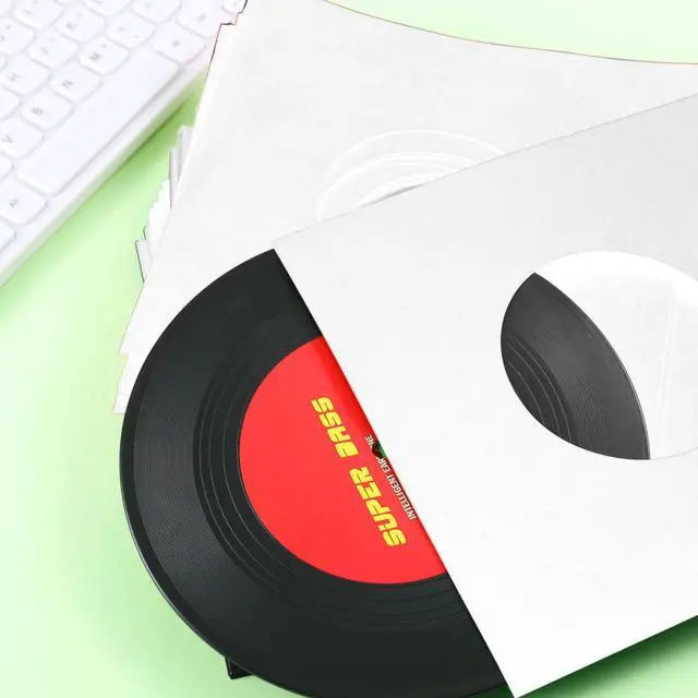 Alt view image 3 of 5 - Eaasty 100 Pieces Paper Vinyl 45 RPM Record Sleeves 7 Inch Record Protection Paper Covers for Singles Square Sleeves Outer Album Covers Vinyl Jacket Covers with Holes for Storage(White)