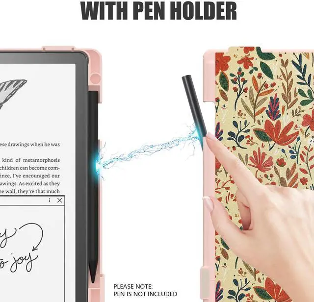 Alt view image 2 of 5 - E NET-CASE Case for Kindle Scribe (2024/2022 Released) - Lightweight and Hard Back Shell Protective Book Folio Cover with Auto Sleep Wake for Kindle Scribe 10.2" 2024/2022 with Pen Holder (Blossoms)