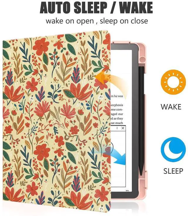 Alt view image 3 of 5 - E NET-CASE Case for Kindle Scribe (2024/2022 Released) - Lightweight and Hard Back Shell Protective Book Folio Cover with Auto Sleep Wake for Kindle Scribe 10.2" 2024/2022 with Pen Holder (Blossoms)