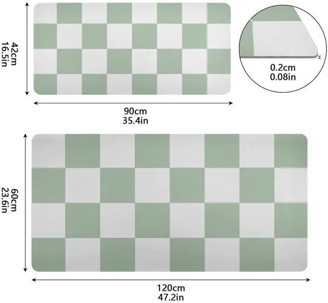 Alt view image 3 of 5 - Mouse Pad Desk Mat Leather Desk Pad Large Gaming Desk Cover Protector Mat for Keyboard Computer Laptop Office Waterproof 35.4 x 16.5 Inch Checkered White and Green