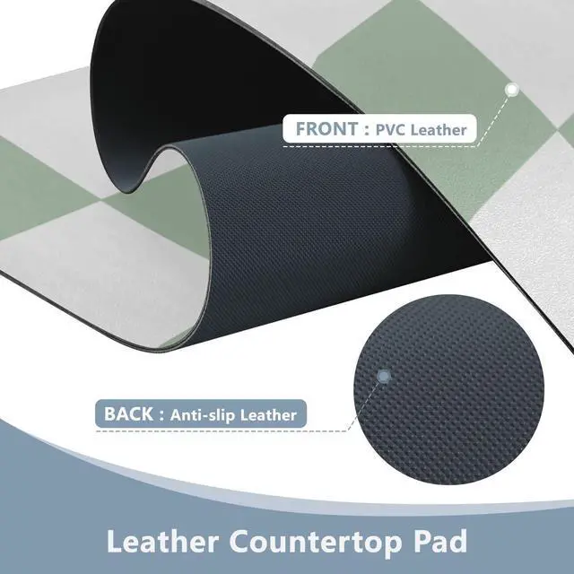 Alt view image 4 of 5 - Mouse Pad Desk Mat Leather Desk Pad Large Gaming Desk Cover Protector Mat for Keyboard Computer Laptop Office Waterproof 35.4 x 16.5 Inch Checkered White and Green
