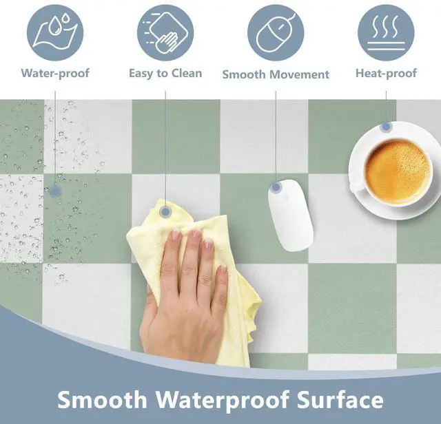 Alt view image 5 of 5 - Mouse Pad Desk Mat Leather Desk Pad Large Gaming Desk Cover Protector Mat for Keyboard Computer Laptop Office Waterproof 35.4 x 16.5 Inch Checkered White and Green