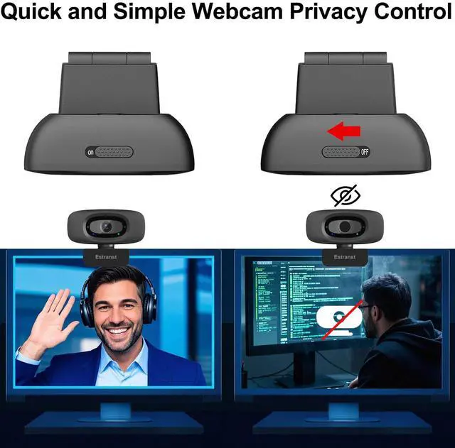 Alt view image 4 of 5 - Estranst 2K Quad HD Webcam with Privacy Cover & Noise-Canceling Microphone, Video Web Streaming Camera for PC Computer Desktop Laptop Mac Zoom Teams &More, 1pc USB C Adapter