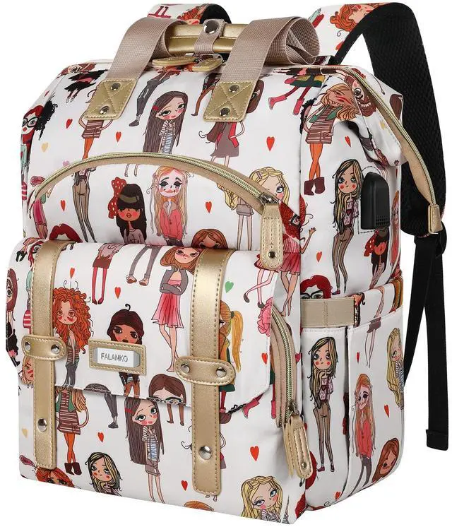 Main image of FALANKO Laptop Backpack for Women,Teacher Doctor Nurse Work Purse Bag for 15.6 Inch Laptop, Wide Open Computer Bookbag, Large backpack for women with USB Charging Port RFID Anti Theft Pocket