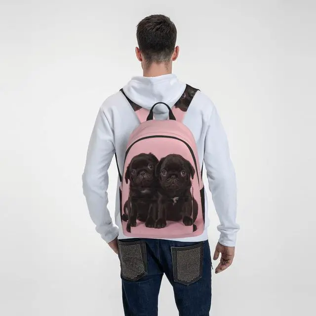 Alt view image 2 of 5 - FeHuew 16 inch backpack Cute Black Pug Laptop Backpack Full Print School Bookbag Shoulder Bag for Travel Daypack