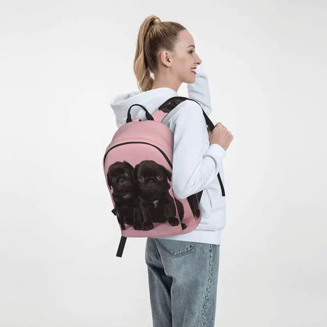 Alt view image 3 of 5 - FeHuew 16 inch backpack Cute Black Pug Laptop Backpack Full Print School Bookbag Shoulder Bag for Travel Daypack