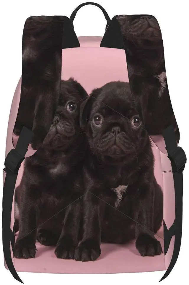 Alt view image 4 of 5 - FeHuew 16 inch backpack Cute Black Pug Laptop Backpack Full Print School Bookbag Shoulder Bag for Travel Daypack