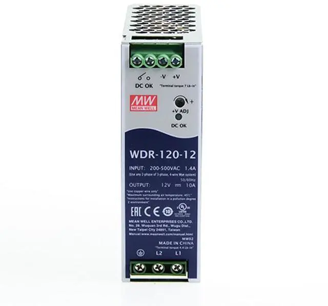 Alt view image 2 of 5 - FerroFab WDR-120-12 12VDC 10A 120W Single Output DIN Rail Industrial Power Supply, Built-in Constant Current Limiting, DC OK Relay Contact, UL508, Reliable & Efficient for Industrial Automation