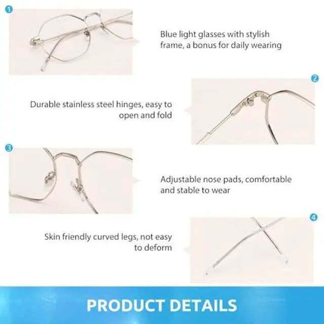 Alt view image 4 of 5 - Firmoo Polygon Blue Light Blocking Glasses for Woman Men, Black Gold Blue Light Filter Computer Glasses Reduce Eyestrain Headache Metal Glasses