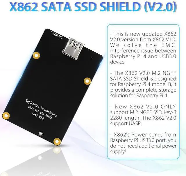 Alt view image 2 of 5 - GeeekPi for Raspberry Pi 4,X862 V2.0 M.2 NGFF SATA SSD Storage Expansion Board with USB 3.1 Connection Support Key-B 2280 SSD Only