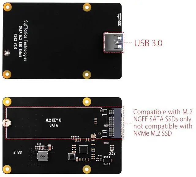 Alt view image 3 of 5 - GeeekPi for Raspberry Pi 4,X862 V2.0 M.2 NGFF SATA SSD Storage Expansion Board with USB 3.1 Connection Support Key-B 2280 SSD Only