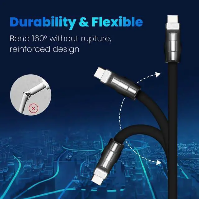 Alt view image 2 of 5 - Black Chubby - Special Black Samurai Edition Durable 240W Fast Charging Cable Ultra-Thick Silicone USB C Cable for iPhone 16/15 Series iPad MacBook Galaxy Series, Type C to Type C, 3.3FT