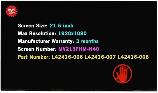 Main image of 21.5" Replacement MV215FHM N40 for HP 22-DF0003W 22-DF0013W 22-DF0033W 22-DF0120M L03400-J53 L75153-351 LCD Non-Touch Screen Display Panel (Non-Touch)