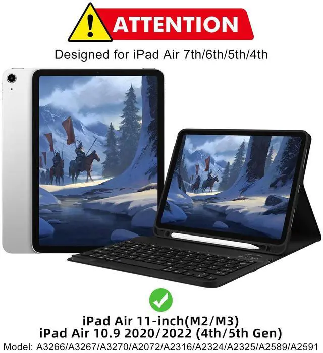 Alt view image 2 of 5 - GOKOCO Keyboard case for iPad Air 11" M3 2025/Air 6th 11" M2 2024,iPad Air 5th/4th Gen 10.9" 2022,Detachable Bluetooth Keyboard Cover with Pencil Holder,Auto Sleep-Black