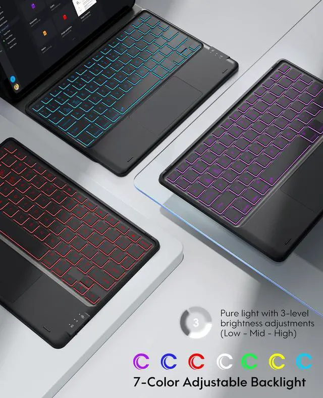 Alt view image 4 of 5 - GreenLaw for iPad Air 11 inch case with Keyboard(M2, 2024), for iPad Pro 11 (4th/3rd/2nd/1st Gen) & iPad Air 5th/4th Gen, 7-Color Backlit, Smart Touchpad, 2 Device Connection, Black