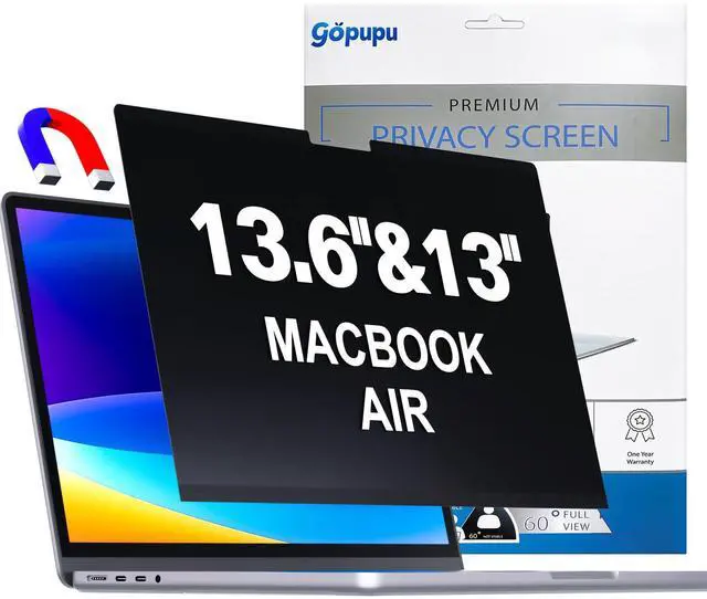 Main image of gopupu Magnetic Privacy Screen Replacement for Mac Air 13.6/13 Inch(2022-2025), Removable Screen Protector for Mac Air M2/M3/M4, Laptop Screen Privacy Filter Anti Glare Anti Blue Light