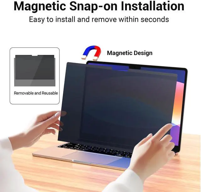 Alt view image 2 of 5 - gopupu Magnetic Privacy Screen Replacement for Mac Air 13.6/13 Inch(2022-2025), Removable Screen Protector for Mac Air M2/M3/M4, Laptop Screen Privacy Filter Anti Glare Anti Blue Light