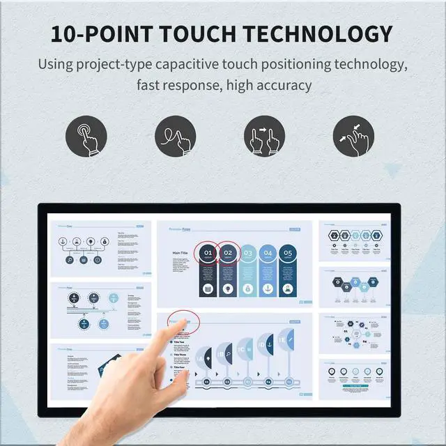 Alt view image 2 of 5 - TouchWo 32 inch Capacitive Multi-Touch Screen Industrial Monitor, 16:9 Display 1920 x 1080P, Built-in Speakers, USB, VGA, DVI & HD-MI Ports, Digital Signage Displays and Player for Advertising