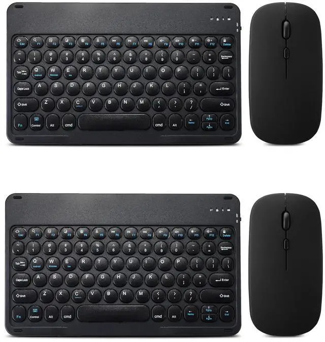 Main image of 2 Pack Ultra-Slim Bluetooth Keyboard and Mouse Portable Mini Wireless Keyboard Rechargeable for Apple iPad iPhone Samsung Tablet iPhone Smartphone iOS Android Windows, Round Keys Black