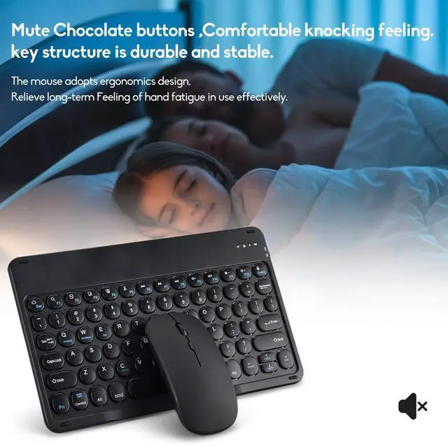 Alt view image 3 of 5 - 2 Pack Ultra-Slim Bluetooth Keyboard and Mouse Portable Mini Wireless Keyboard Rechargeable for Apple iPad iPhone Samsung Tablet iPhone Smartphone iOS Android Windows, Round Keys Black