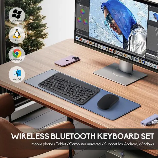 Alt view image 2 of 5 - 2 Pack Ultra-Slim Bluetooth Keyboard and Mouse Portable Mini Wireless Keyboard Rechargeable for Apple iPad iPhone Samsung Tablet iPhone Smartphone iOS Android Windows, Round Keys Black