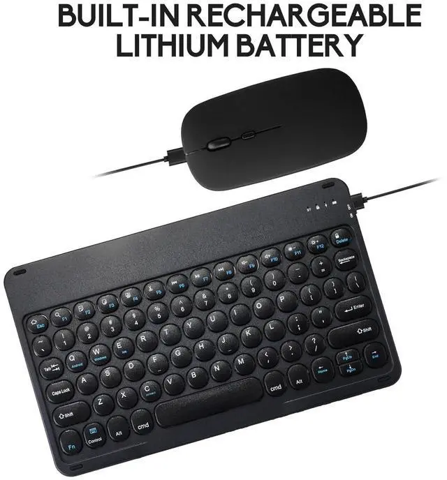 Alt view image 4 of 5 - 2 Pack Ultra-Slim Bluetooth Keyboard and Mouse Portable Mini Wireless Keyboard Rechargeable for Apple iPad iPhone Samsung Tablet iPhone Smartphone iOS Android Windows, Round Keys Black