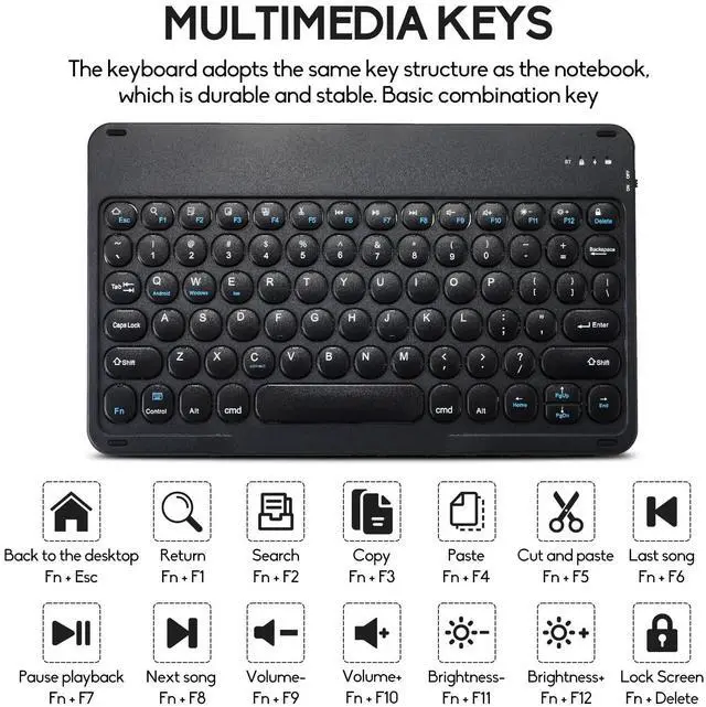 Alt view image 5 of 5 - 2 Pack Ultra-Slim Bluetooth Keyboard and Mouse Portable Mini Wireless Keyboard Rechargeable for Apple iPad iPhone Samsung Tablet iPhone Smartphone iOS Android Windows, Round Keys Black