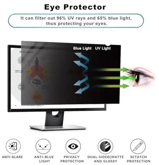 Alt view image 5 of 5 - 24 inch Computer Privacy Screen Filter - Suitable for 16:9 Aspect Ratio Widescreen Monitor - Blue Light Filter - Anti-Glare & Anti-Scratch Protector Film (24" Widescreen (16:9))