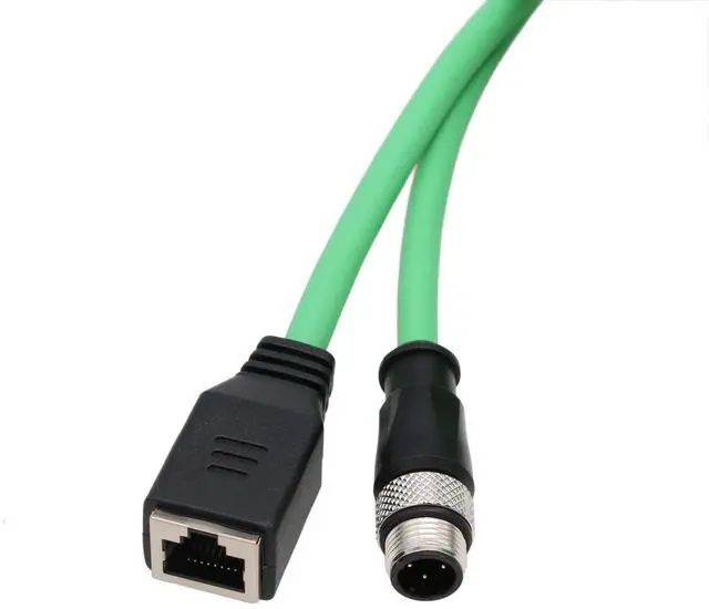 Main image of HangTon M12 4 Pin D-Coded Male to RJ45 Female Ethernet Cat5e Network Adapter Cable for Industrial Vision System PoE Automation Control High Flex Shielded Green 1m