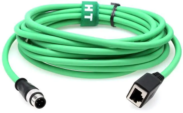 Alt view image 2 of 5 - HangTon M12 4 Pin D-Coded Male to RJ45 Female Ethernet Cat5e Network Adapter Cable for Industrial Vision System PoE Automation Control High Flex Shielded Green 1m