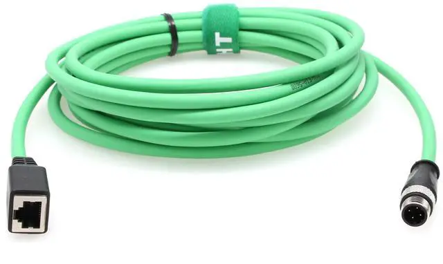 Alt view image 3 of 5 - HangTon M12 4 Pin D-Coded Male to RJ45 Female Ethernet Cat5e Network Adapter Cable for Industrial Vision System PoE Automation Control High Flex Shielded Green 1m