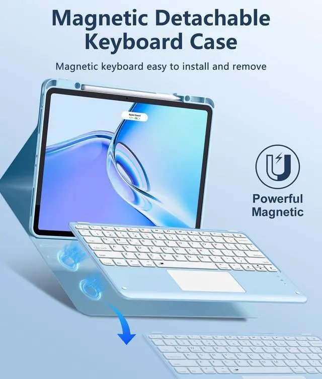 Alt view image 4 of 5 - Harvopu for iPad Air 13 inch & Pro 12.9 Case with Keyboard - Multi-Touch Trackpad, 7 Colors Backlit, Detachable Folio Keyboard Cover for iPad Pro 12.9 (6th, 5th, 4th, 3rd gen), Air 13 M3/M2 (Sky Blue)