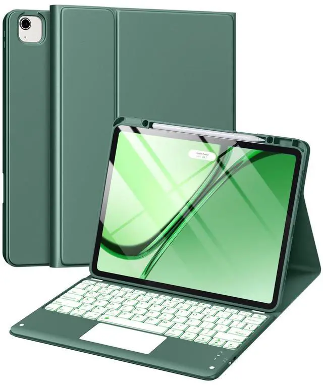 Main image of Harvopu for iPad Air 13 Inch & Pro 12.9 Case with Keyboard - Multi-Touch Trackpad, 7 Colors Backlit, Detachable Folio Keyboard Cover for iPad Pro 12.9 (6th, 5th, 4th, 3rd gen), Air 13 M3/M2,Pine Green